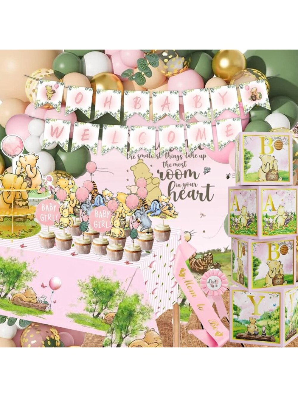 158pcs Vintage Winnie Baby Shower Decorations Kit - Classic Pooh Party Supplies